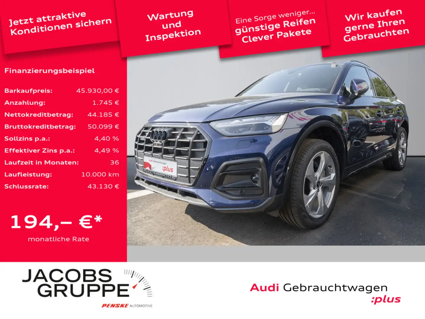 Audi Q5 Sportback 45 TFSI quattro advanced Pano, A Blau - 1