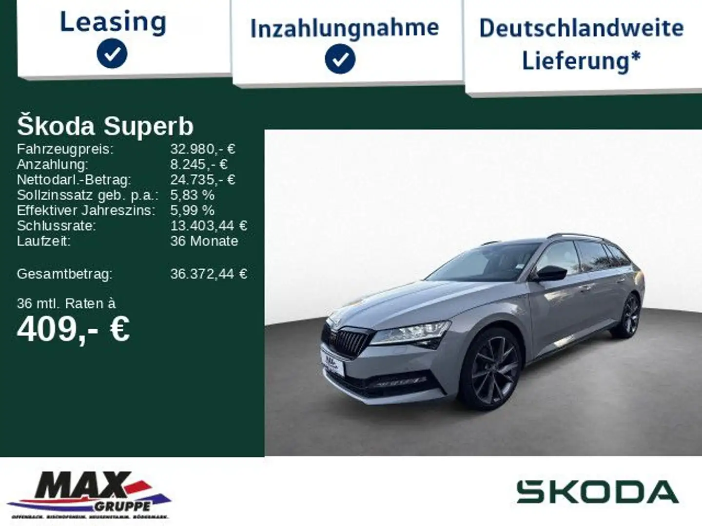 Skoda Superb Combi Sportline 4x4 2.0TSI 360°+STHZG+NAV Argent - 1