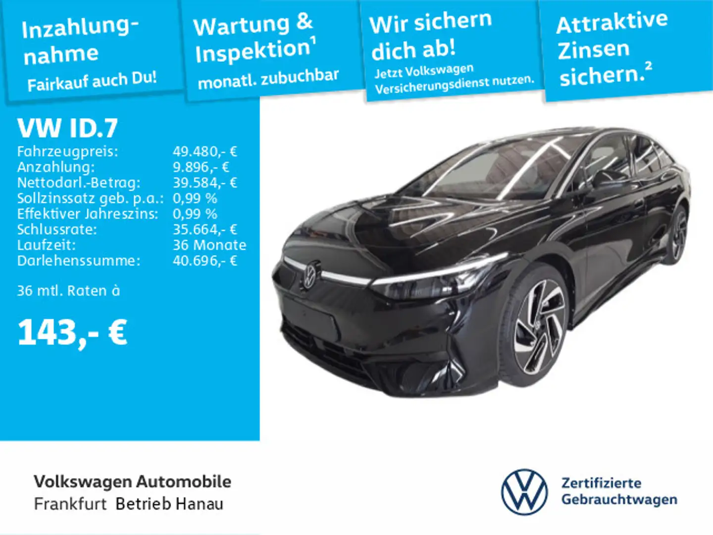 Volkswagen ID.7 Pro S Navi IQ.Light DAB+ FrontAssist Noir - 1