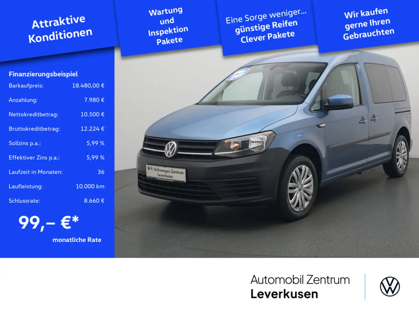 Volkswagen Caddy Trendline DSG AHK SHZ CARPLAY Blau - 1