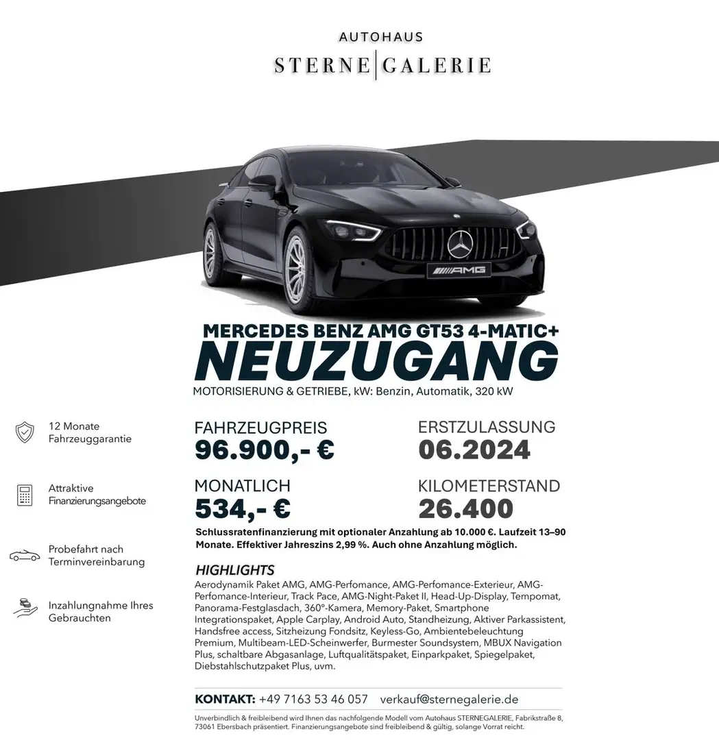 Mercedes-Benz AMG GT 53 AERO/360°/PANO/PEFOMANCE Sportp. HUD Noir - 1