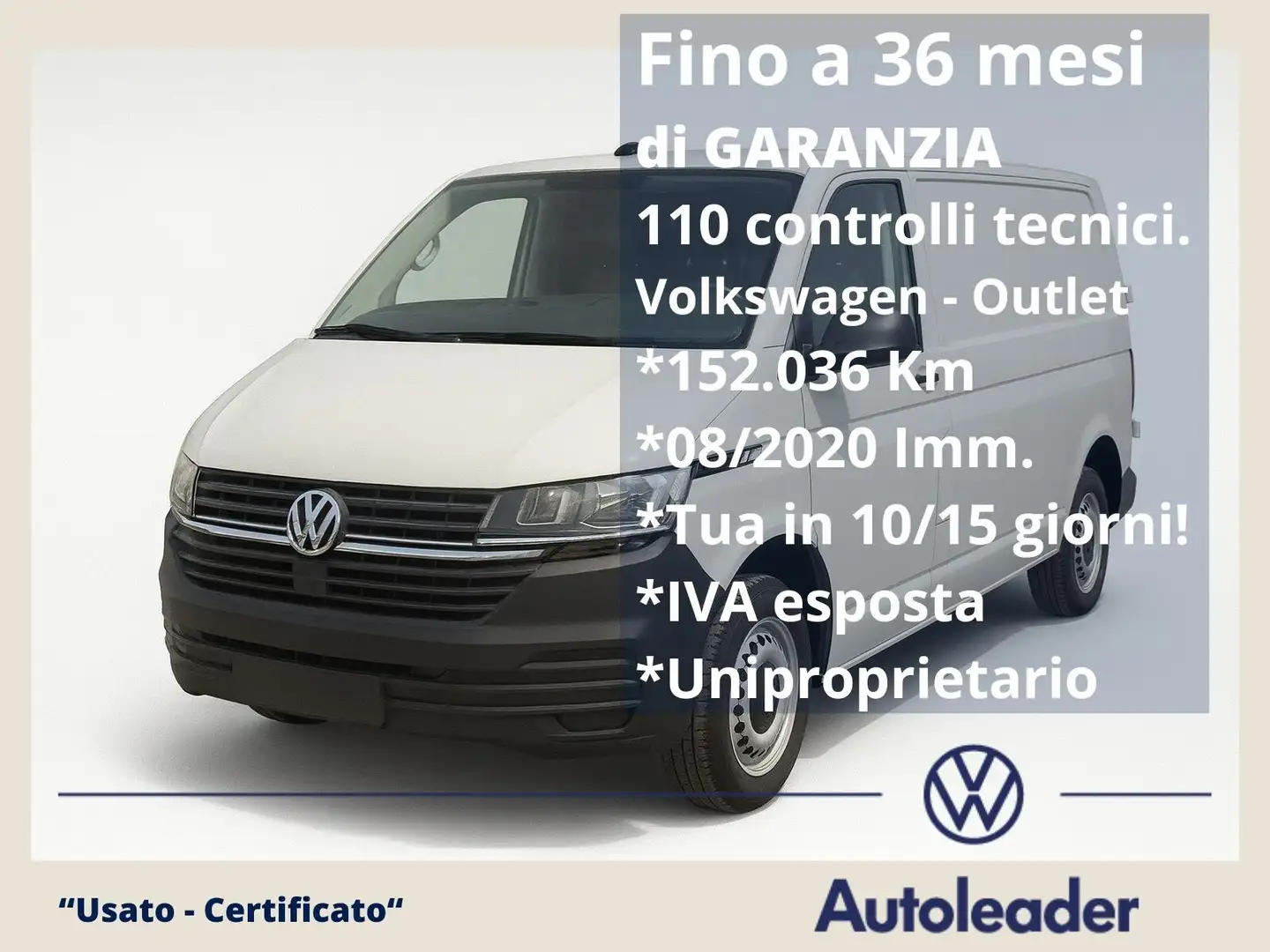 Volkswagen Transporter Transporter T6.1 2.0 TDI 150CV PC Furgone IVA COMP Bianco - 1