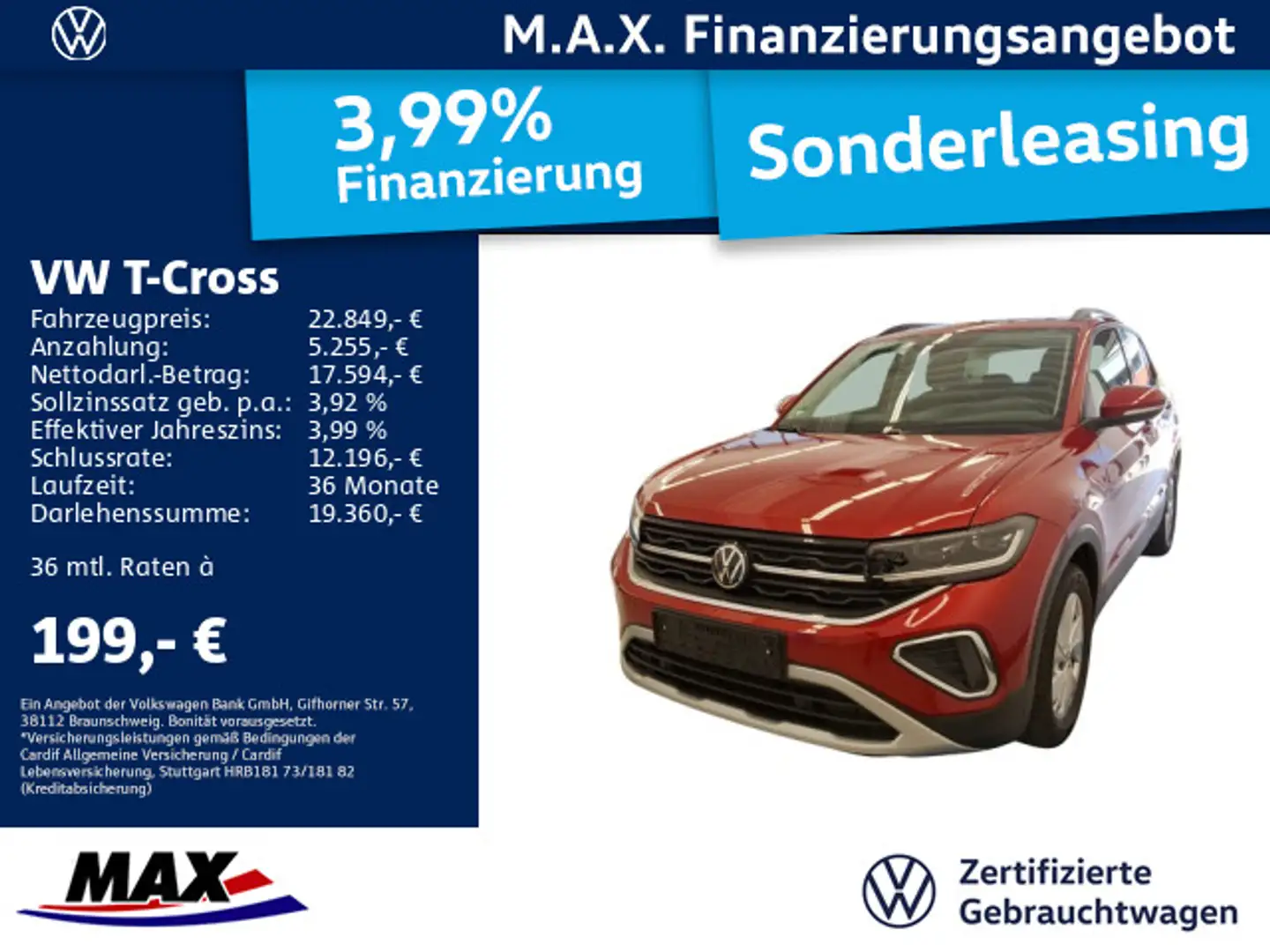 Volkswagen T-Cross 1.0 TSI LIFE IQ.LIGHT+NAV+KAMERA+ACC+ALU Rot - 1
