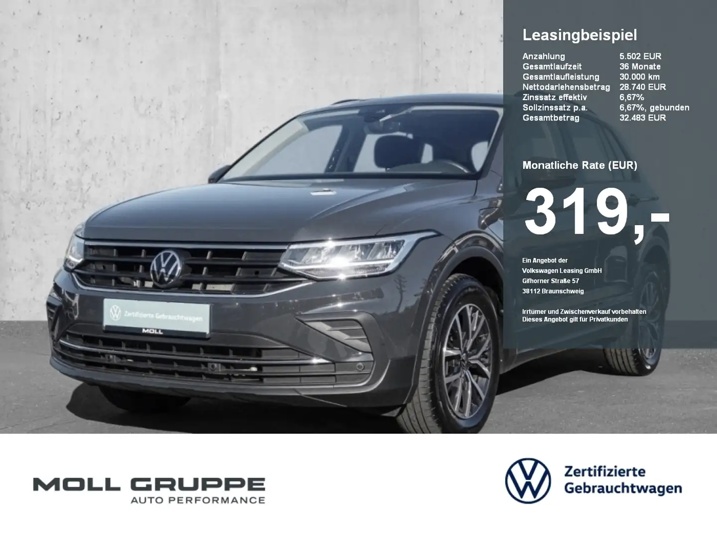 Volkswagen Tiguan 1.4 eHybrid DSG Life LM ACC PDC AUT Grau - 1