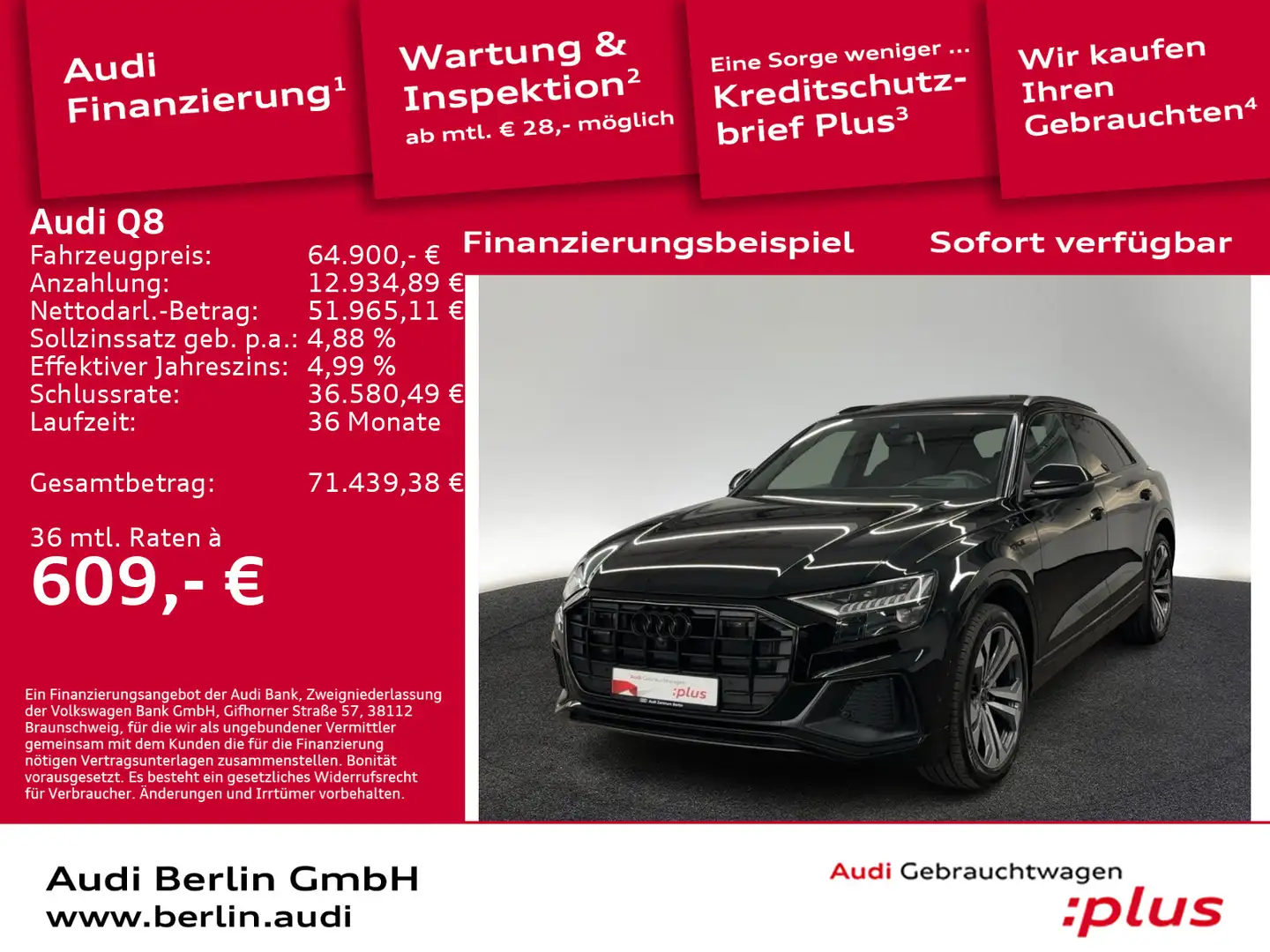 Audi Q8 50 TDI qu.tiptr. AHK MATRIX PDC RFK NAVI Schwarz - 1