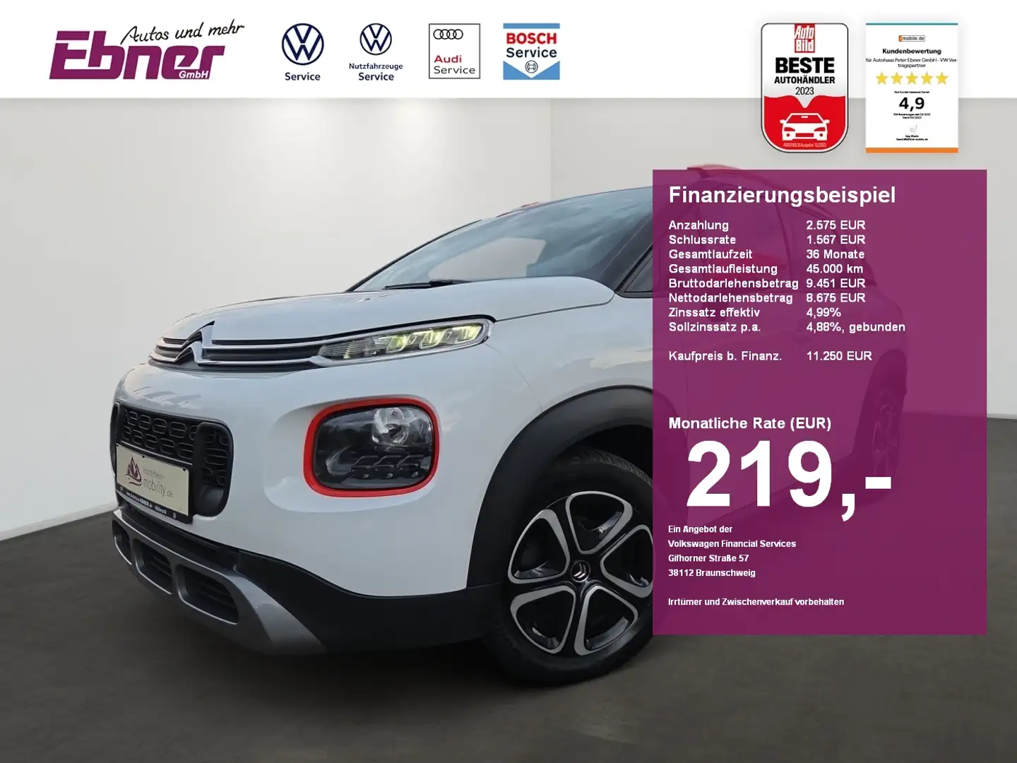 Citroen C3 Aircross FEEL 1.2 NAVI+APP+GRA+PDC+BLUETOOTH+SPURASSIST! Schwarz - 1