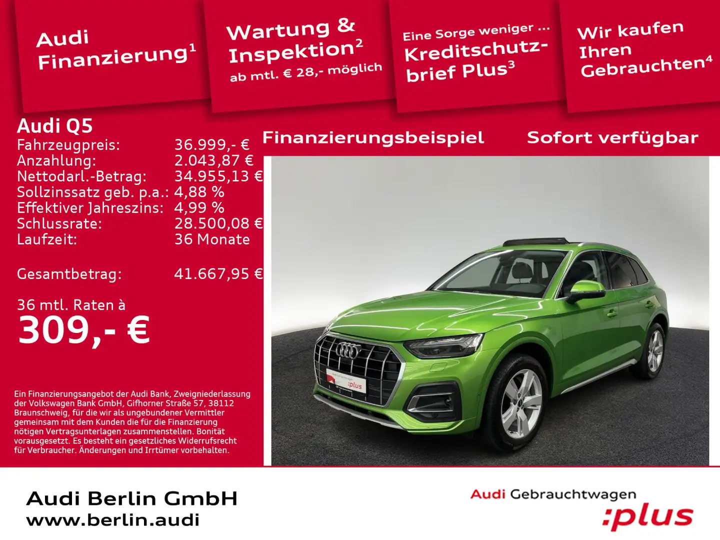 Audi Q5 advanced 45 TFSI qu.S tr. MATRIX NAVI PANO B& Grün - 1