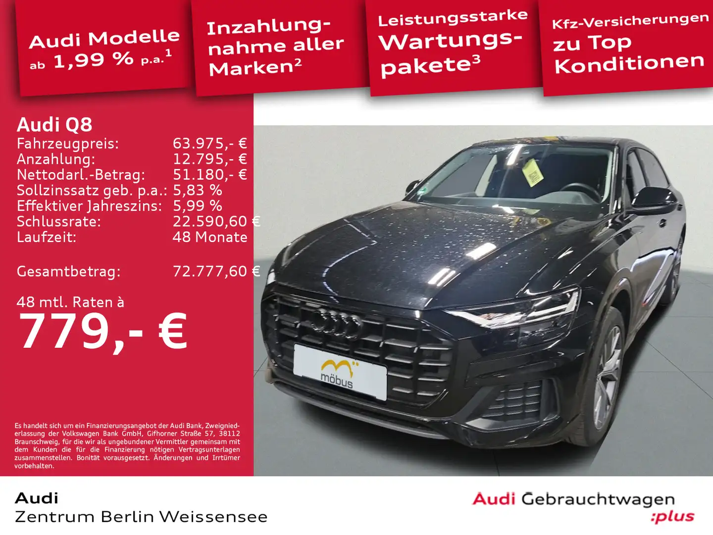 Audi Q8 50 TDI TIPT*QUA*LED*GRA*NAVI*DAB*PDC*SHZ*APP* Schwarz - 1