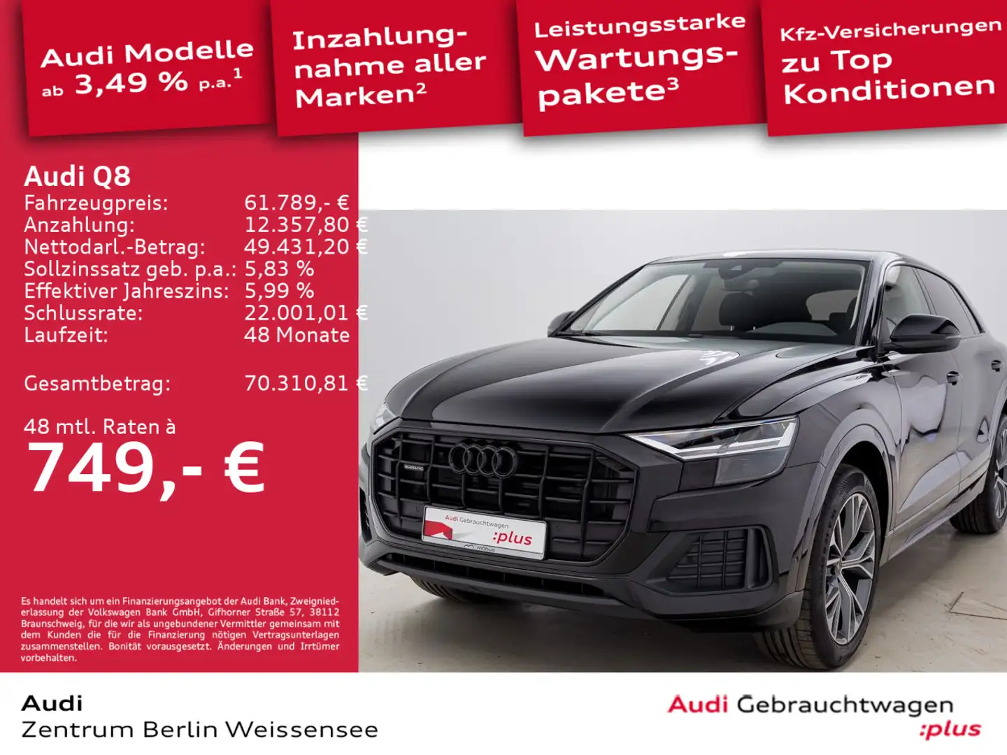 Audi Q8 50 TDI TIPT*QUA*LED*GRA*NAVI*DAB*PDC*SHZ*APP* Noir - 1