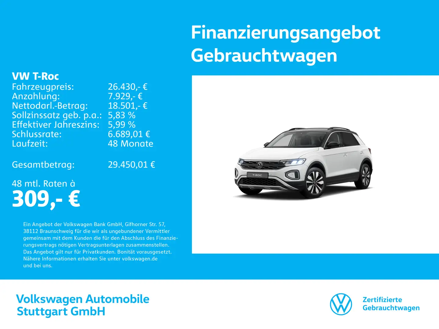 Volkswagen T-Roc Life 1.5 TSI DSG Navi Weiß - 1