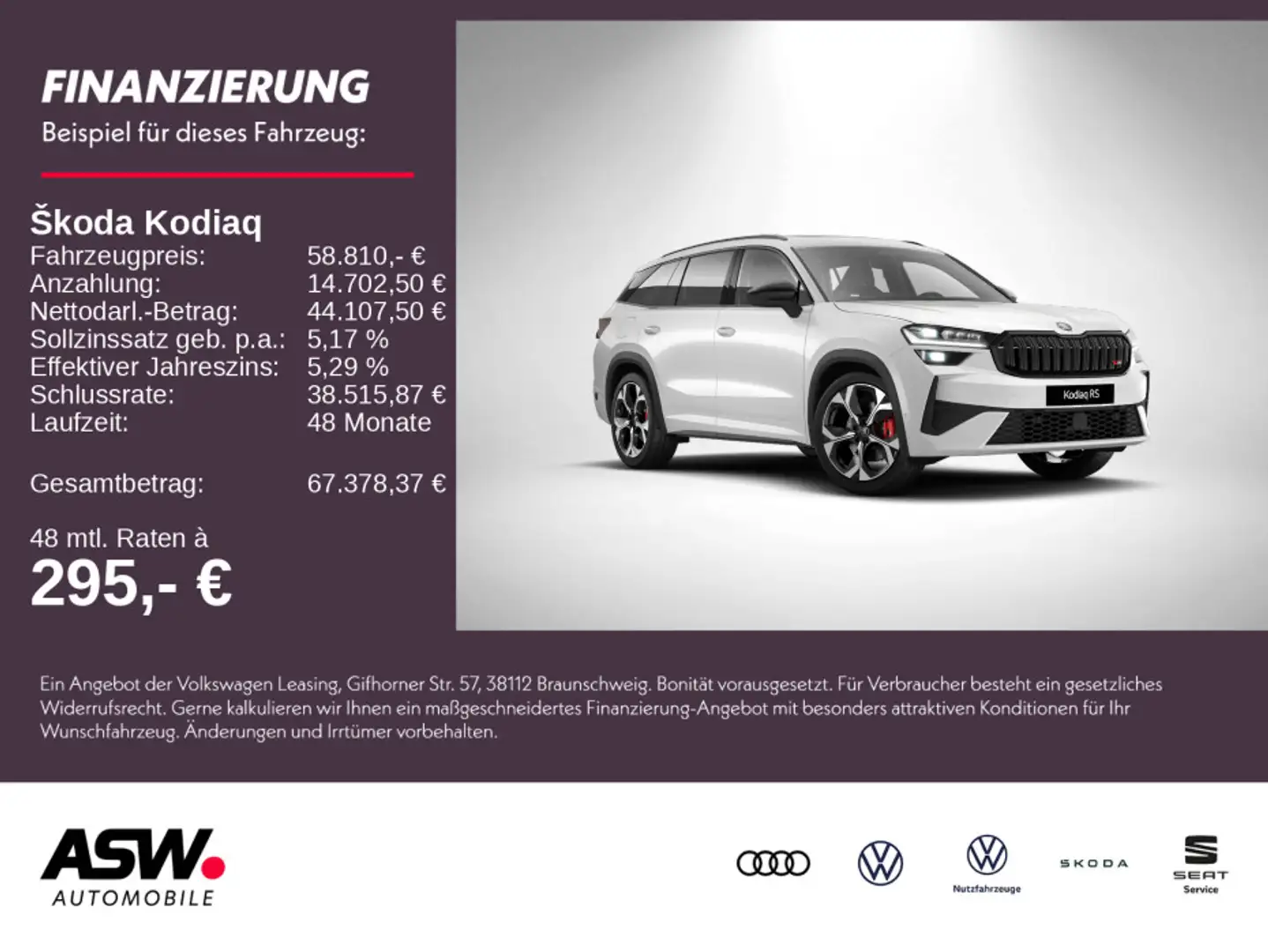Skoda Kodiaq RS 2,0TSI 265PS DSG 4x4 ACC 360° Pano AHK Weiß - 1