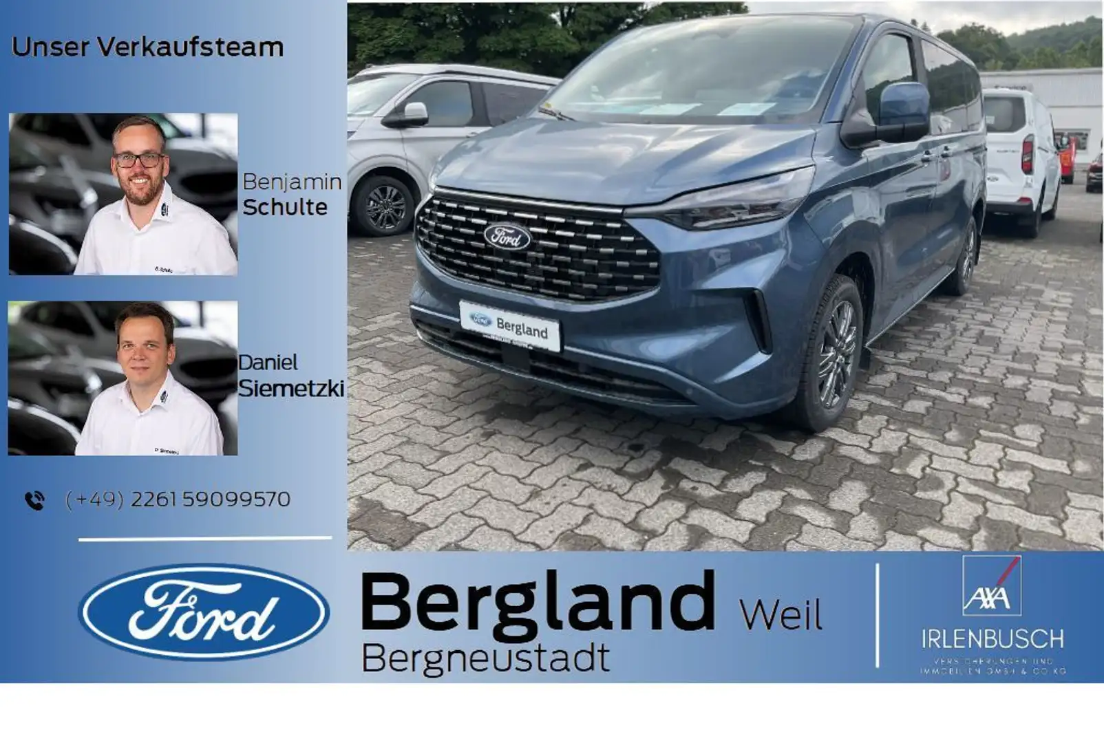 Ford Tourneo Custom 320L1 TITANIUM 2.0 (125 PS) 170PS Automatik Bleu - 1