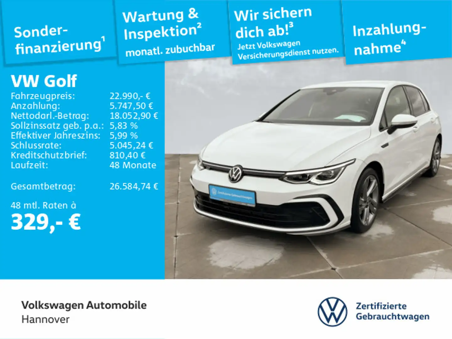 Volkswagen Golf VIII 1.5 eTSI DSG R-Line Navi AHK LED PDC A Weiß - 1