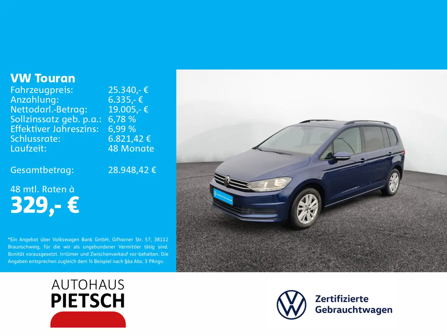 Volkswagen Touran 2.0 TDI Comfortline ACC Navi Kamera Blau - 1