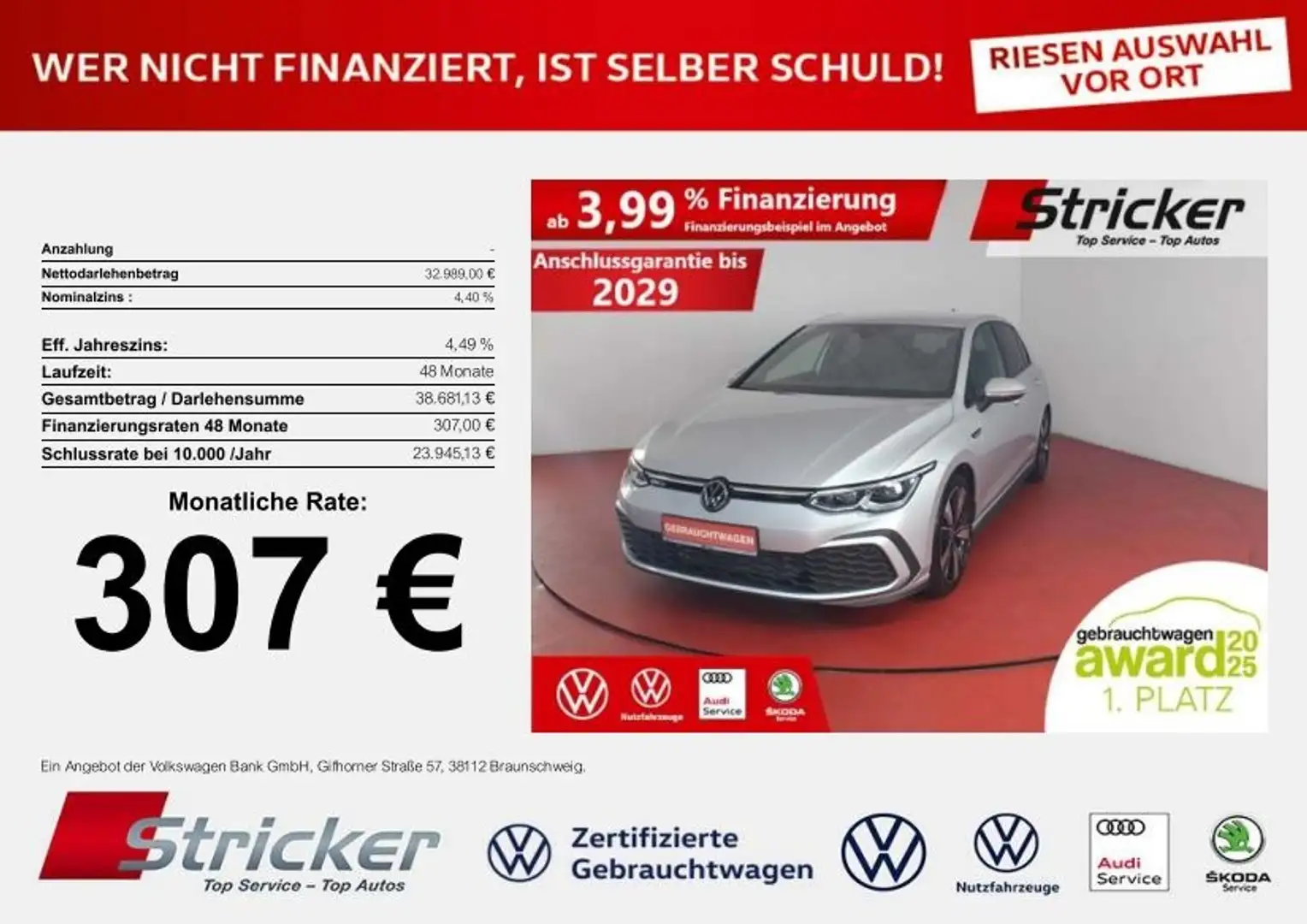 Volkswagen Golf GTD 2.0 TDI DSG 307,-ohne Anzahlung AHK Standh Silber - 1