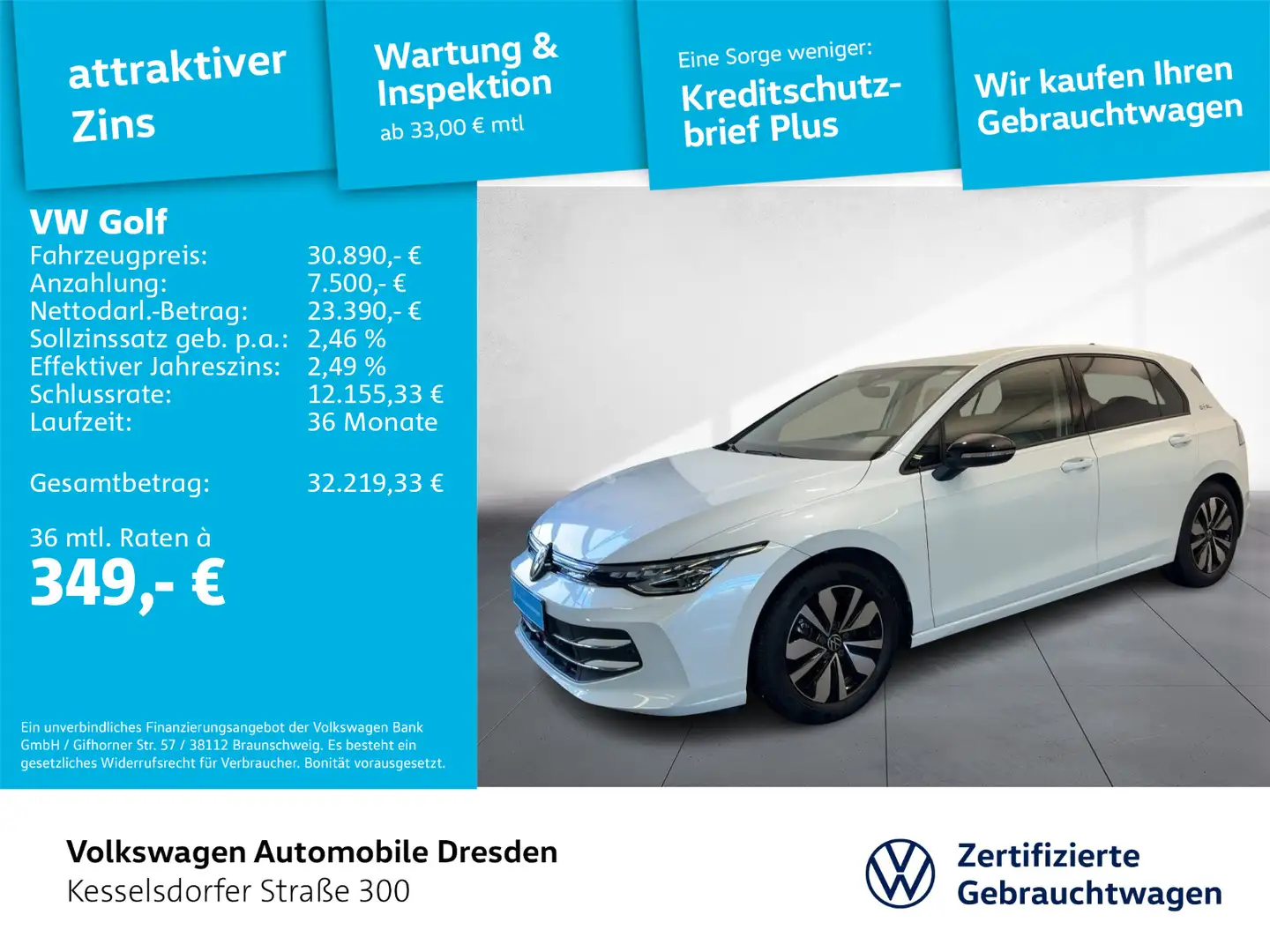 Volkswagen Golf VIII 1.5 eTSI Goal Navi Kamera AHZV Weiß - 1