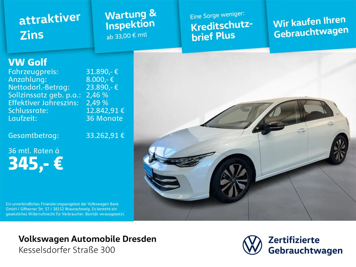 Volkswagen Golf Goal 1.5 eTSI Navi Kamera AHZV Weiß - 1