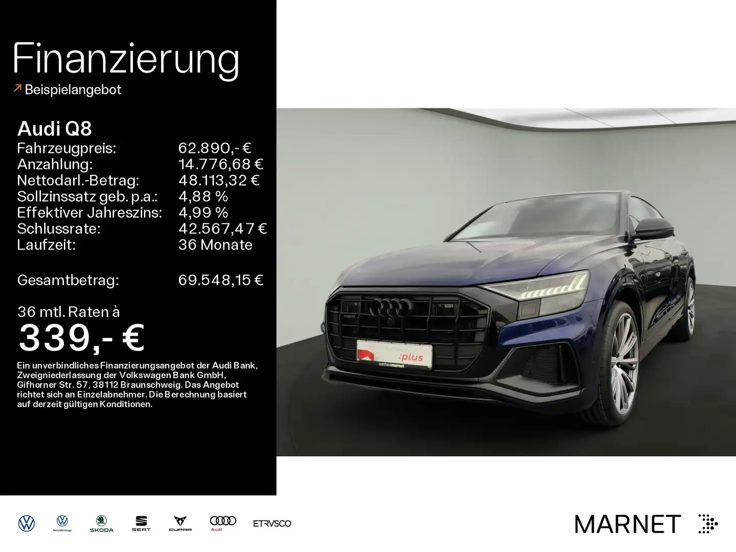 Audi Q8 SUV 50 TDI quattro S line*Matrix*HUD*B&O*AHK* Bleu - 1