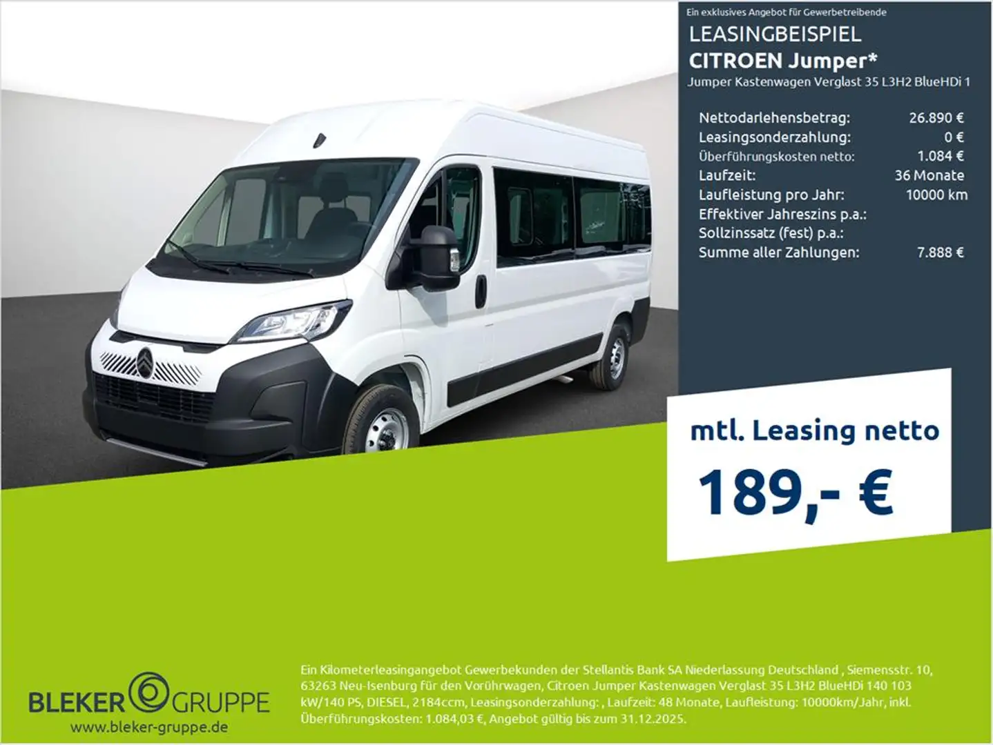 Citroen Jumper Kastenwagen Verglast 35 L3H2 BlueHDi 140 Biały - 1