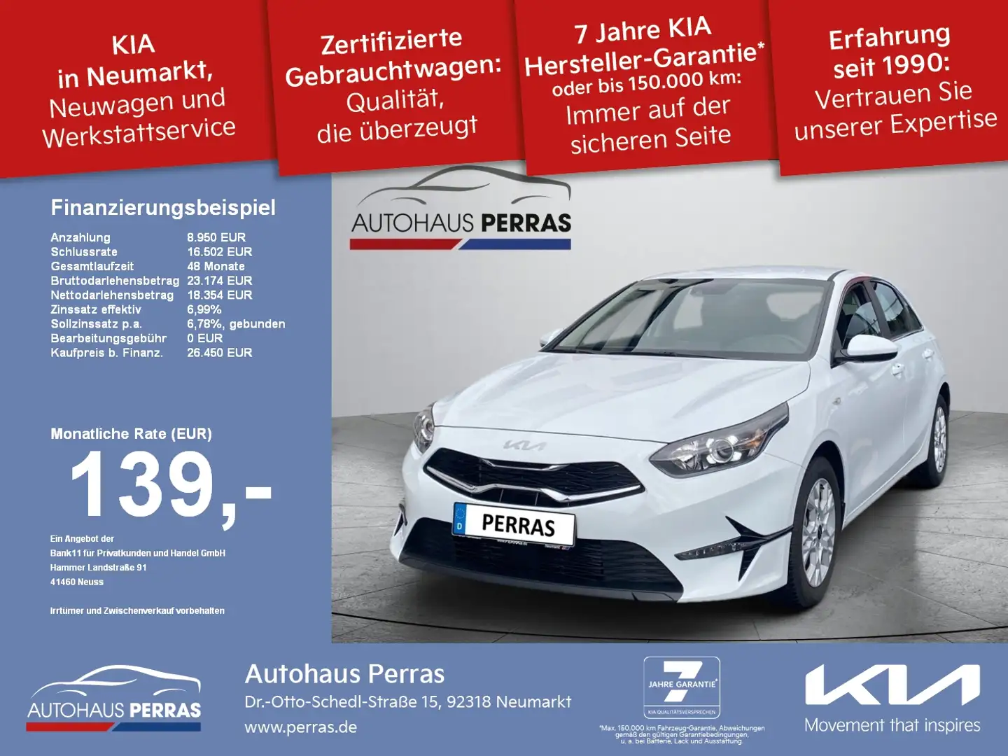 Kia Ceed / cee'd Ceed 1.6 CRDi 48V DCT7 Vision Komfort+ ACC Navi FL Weiß - 1