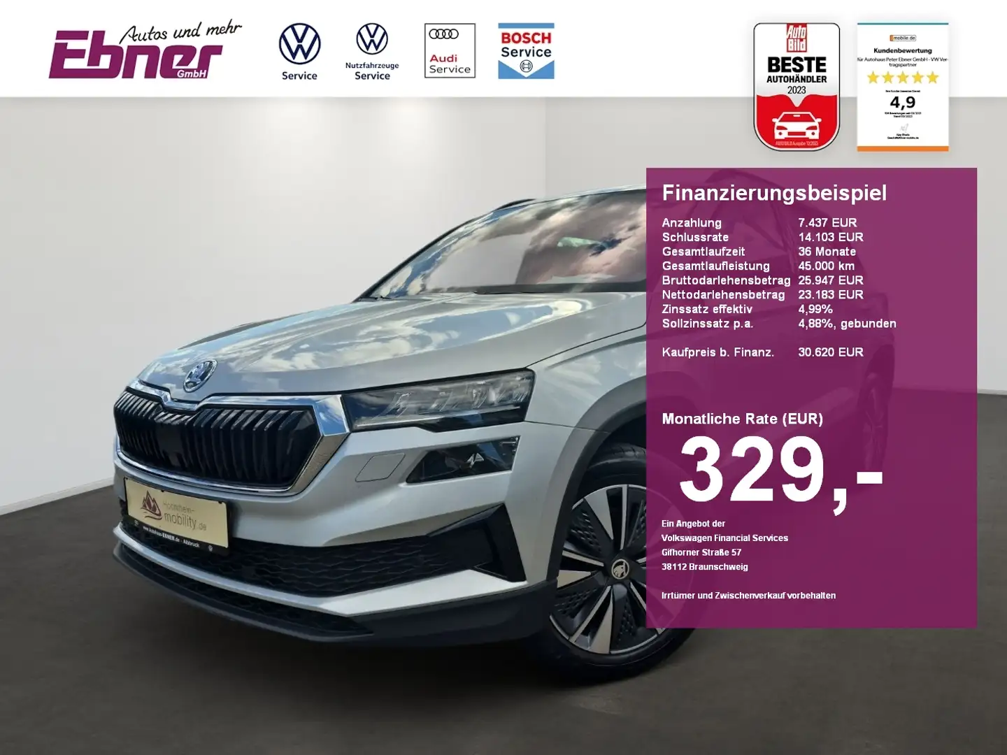 Skoda Karoq SELECTION 1.5TSI DSG AHK+KAMERA+KEYLESS+ACC+LED+4x Argent - 1