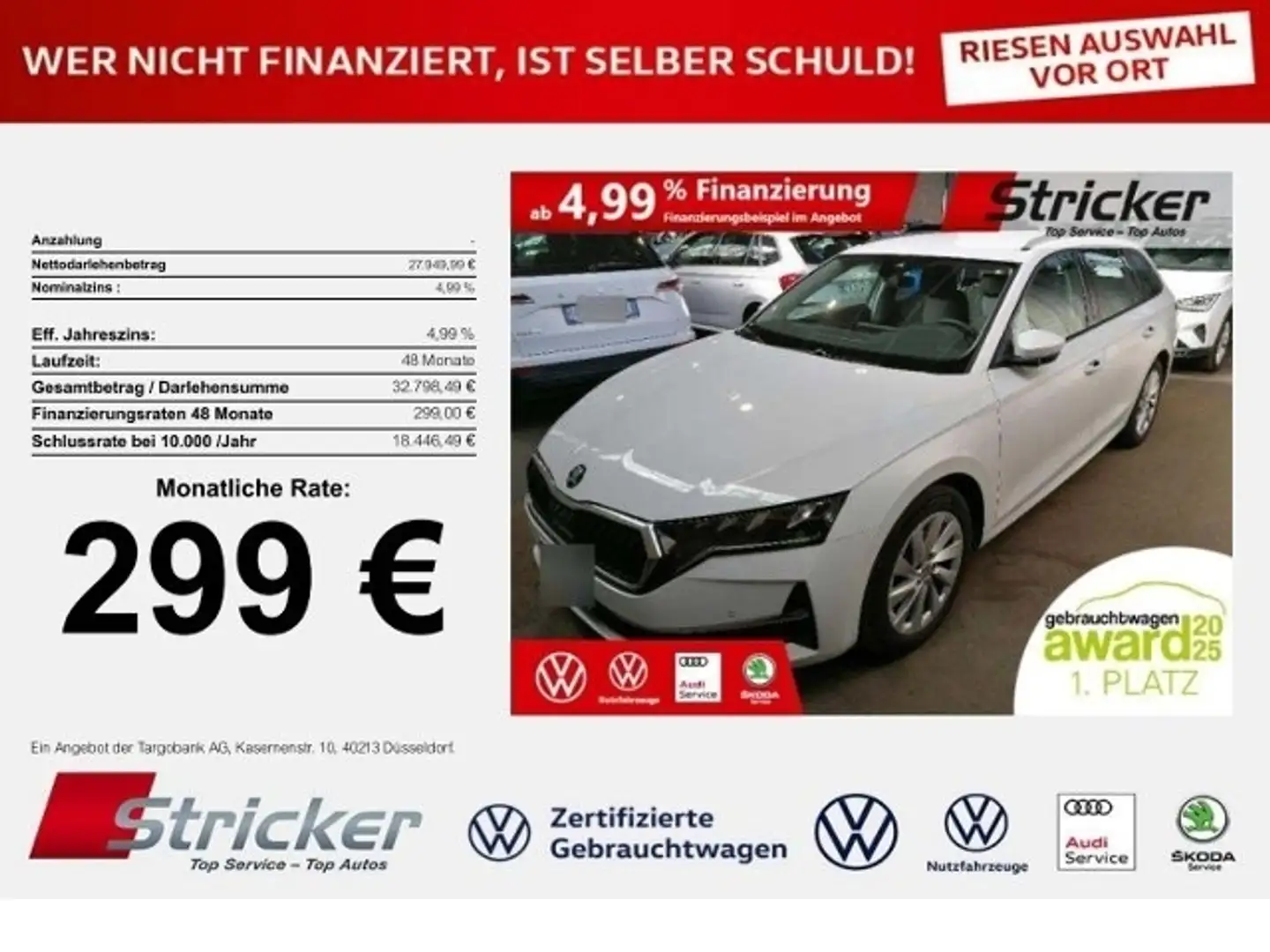 Skoda Octavia Selection 2.0TDI DSG 299,-ohne Anzahlung Navi ACC Weiß - 1