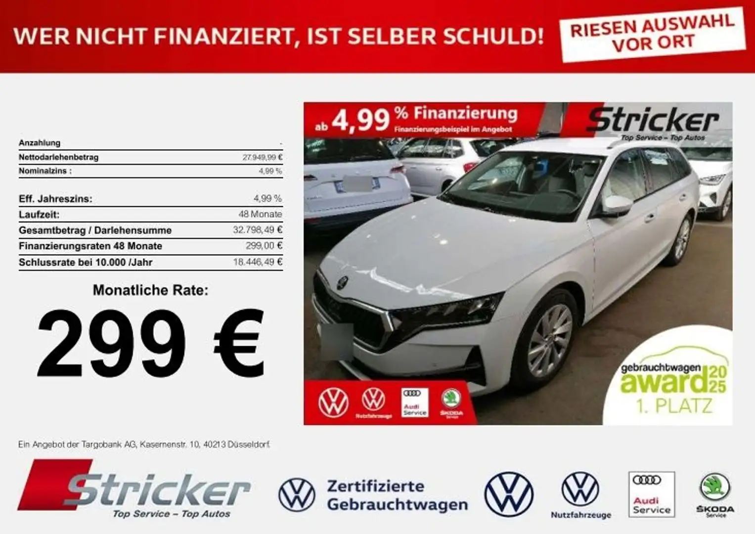 Skoda Octavia Selection 2.0TDI DSG 299,-ohne Anzahlung Navi ACC Weiß - 2