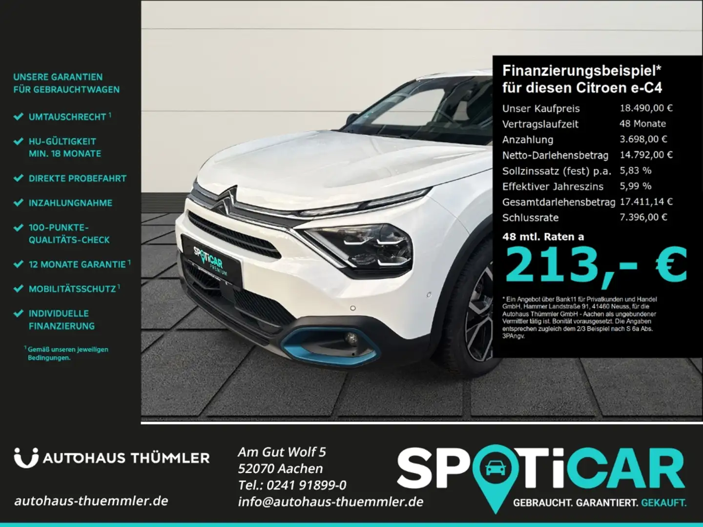 Citroen E-C4 Electric Shine HUD Navi 360 Kamera Allwetterreifen Apple Ca Weiß - 1