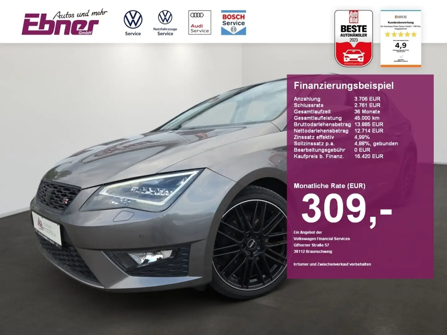 SEAT Leon FR 1.4TSI 150PS DSG PANO+LED+NAVI+APP+18 ALU! Gris - 1