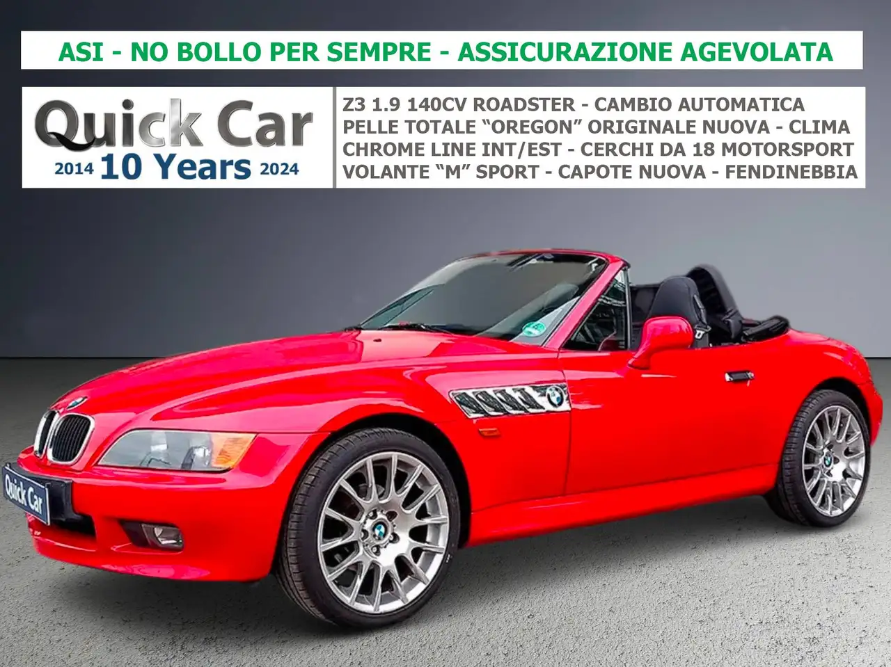 BMW Z3 ROADSTER 1.9 140CV CAMBIO AUTOMATICO,CLIMATIZZATORE,CERCHI DA 18 MOTORSPORT,INTERNI IN PELLE PREGIATA "OREGON",UNICA !, foto 1
