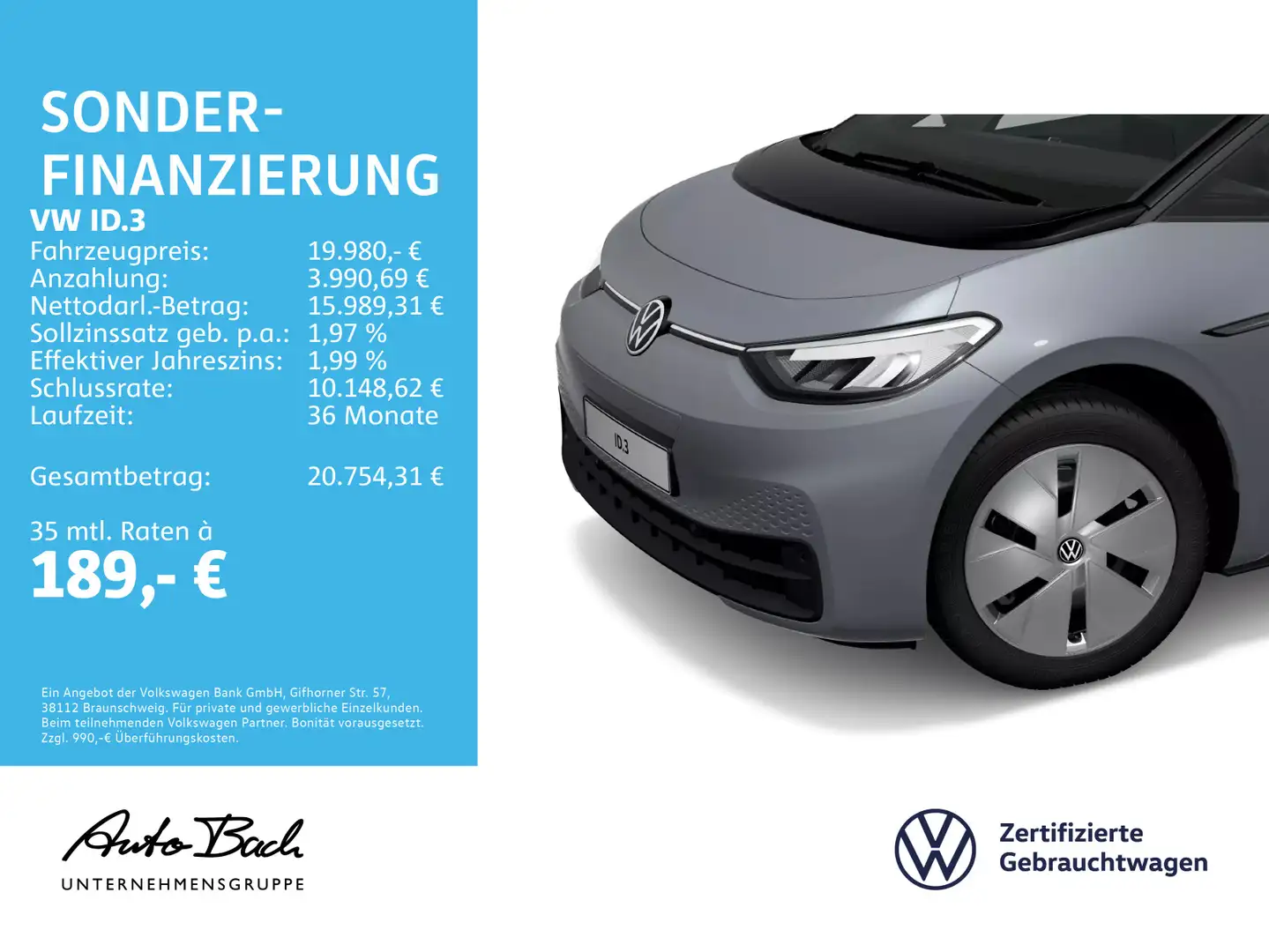 Volkswagen ID.3 Pure Performance Navi LED CarPlay Standklim Grau - 2