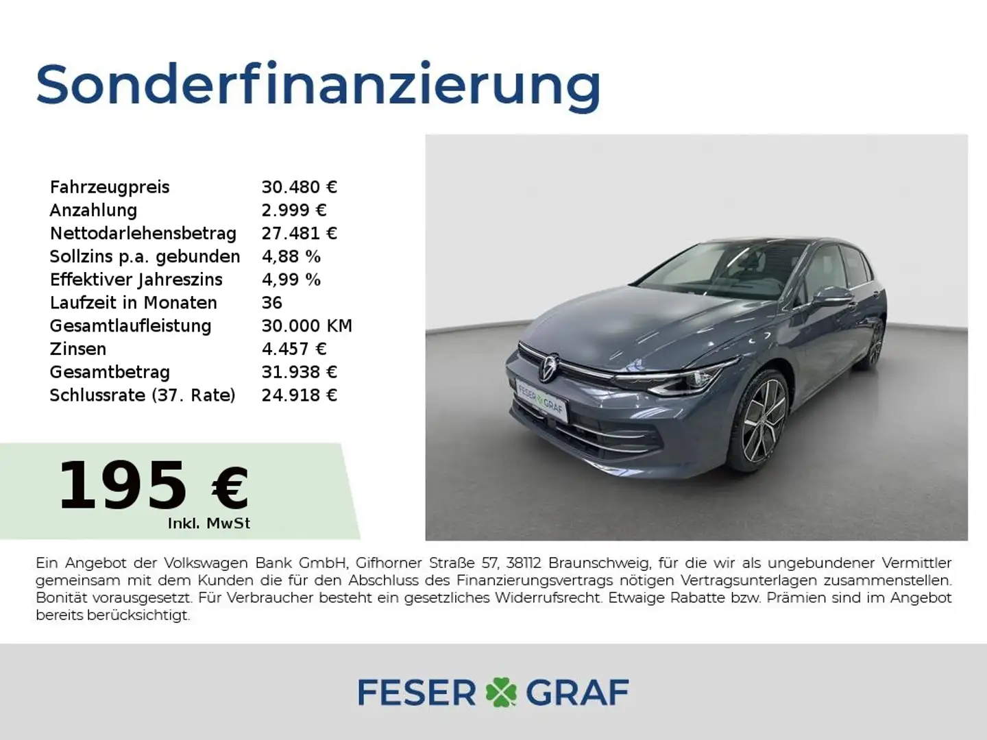 Volkswagen Golf VIII 50 Jahre 1.5eTSI 110kW DSG Pano Kamera Grijs - 1