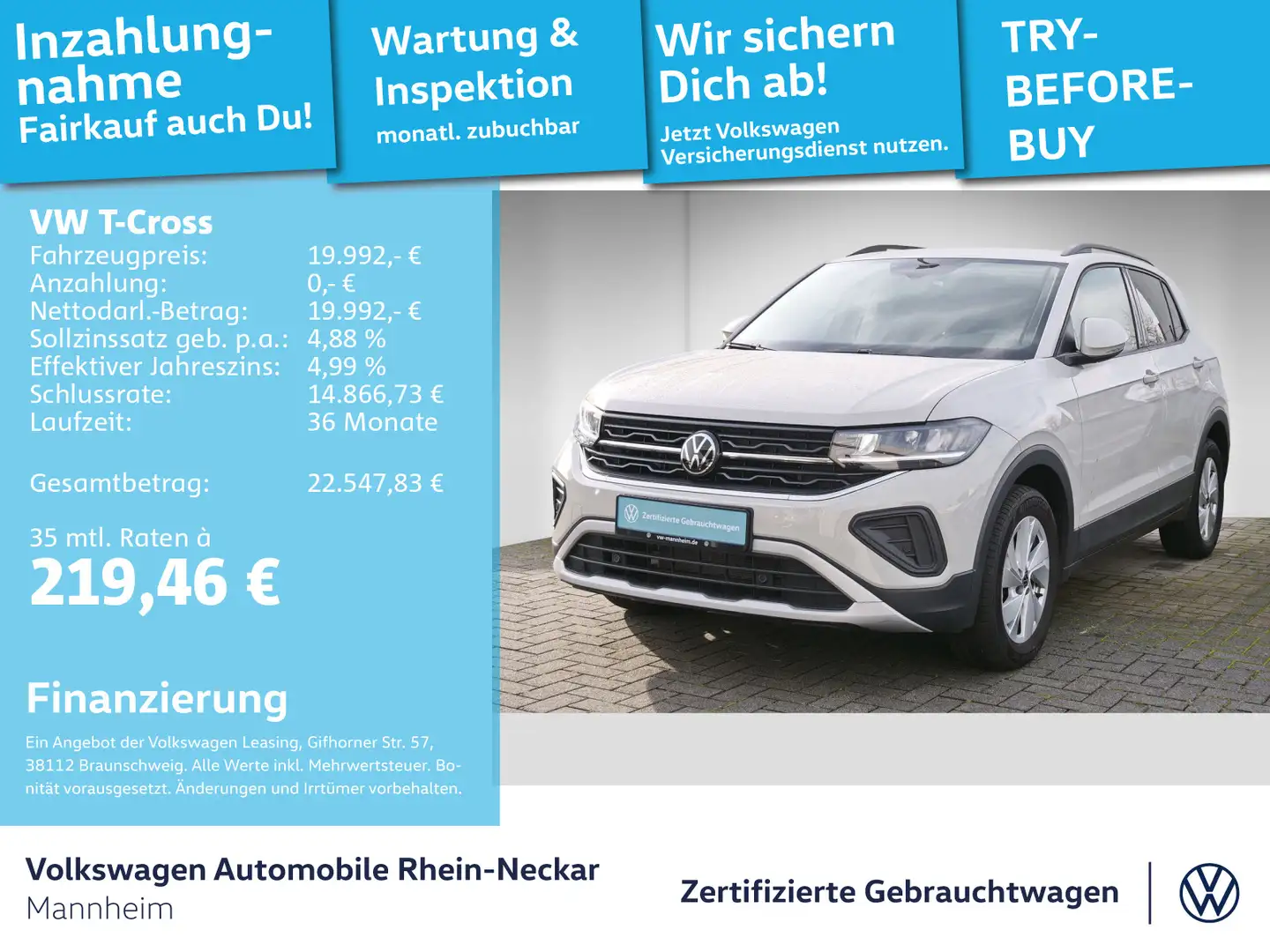Volkswagen T-Cross 1.0 TSI Life GAR 2029 App-Connect PDC LE Grau - 1
