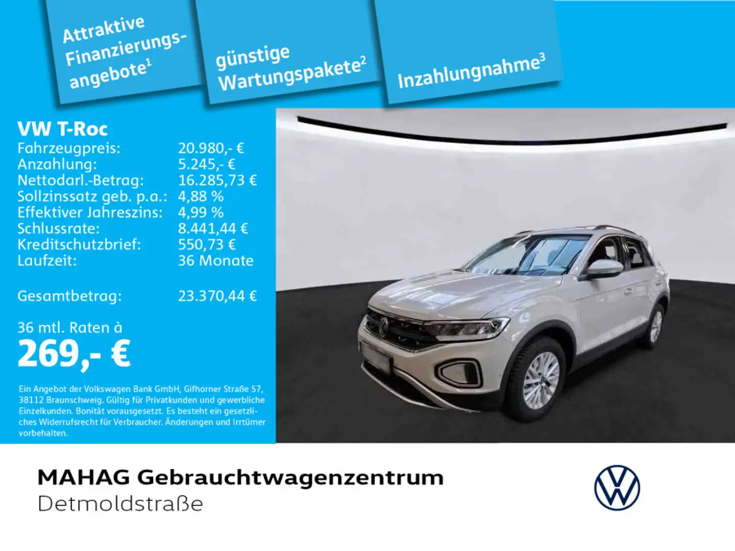 Volkswagen T-Roc Life 1.0 TSI LED Navi AppConnect ParkAssis Grau - 1