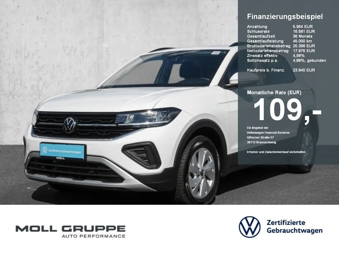 Volkswagen T-Cross 1.0 TSI DSG Life AUT KAM LED LM PDC SHZ Weiß - 1