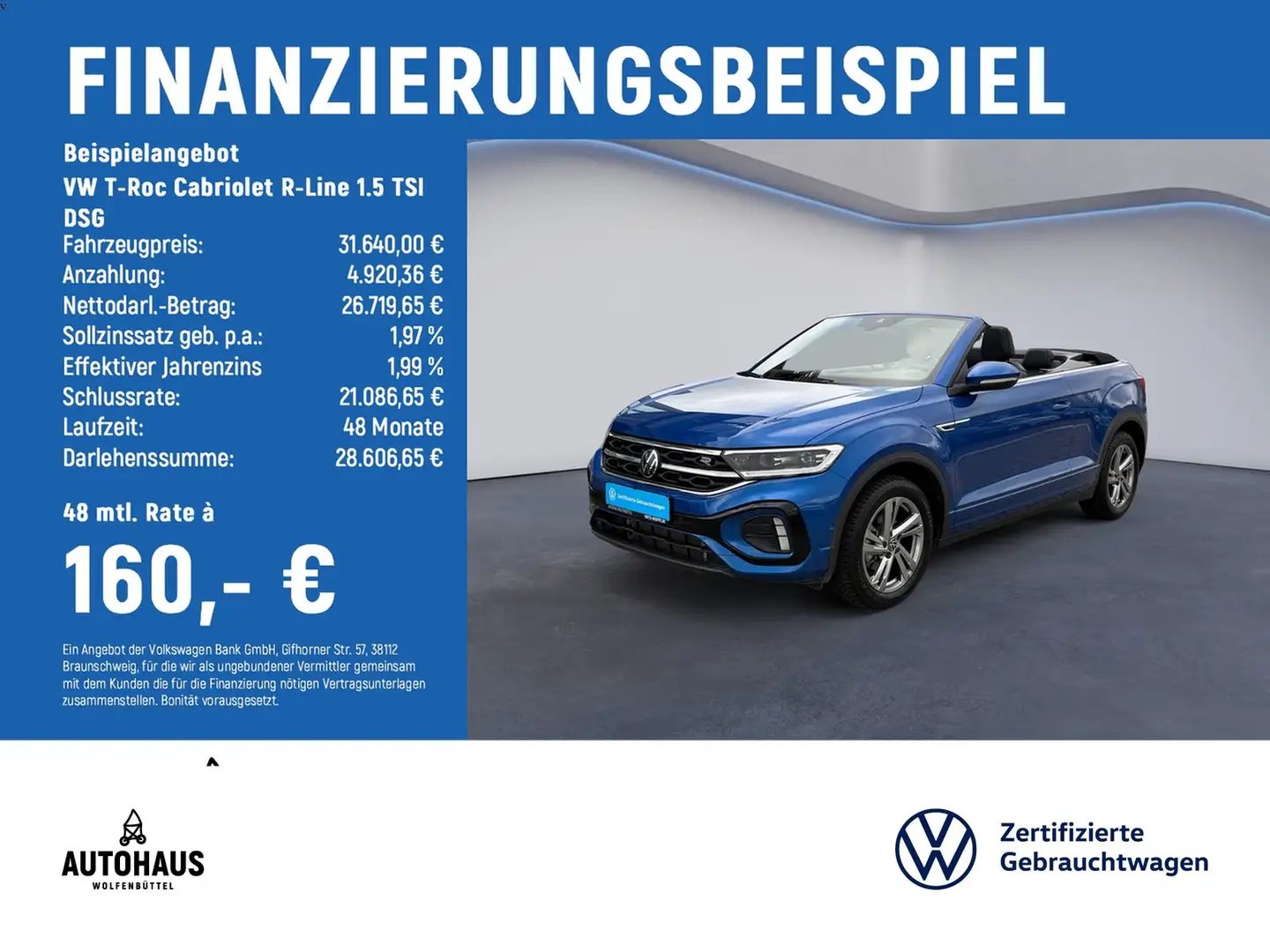 Volkswagen T-Roc Cabriolet R-Line 1.5 TSI DSG KAMERA NAV Blau - 2