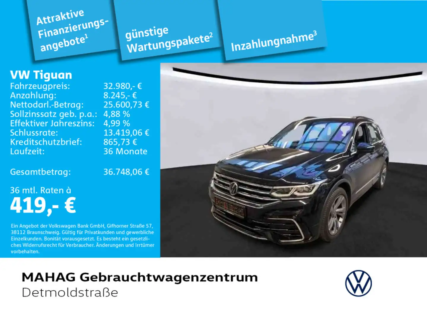 Volkswagen Tiguan 2.0 TSI R-Line 4Mot. Navi R.Kam StandHz. Noir - 1