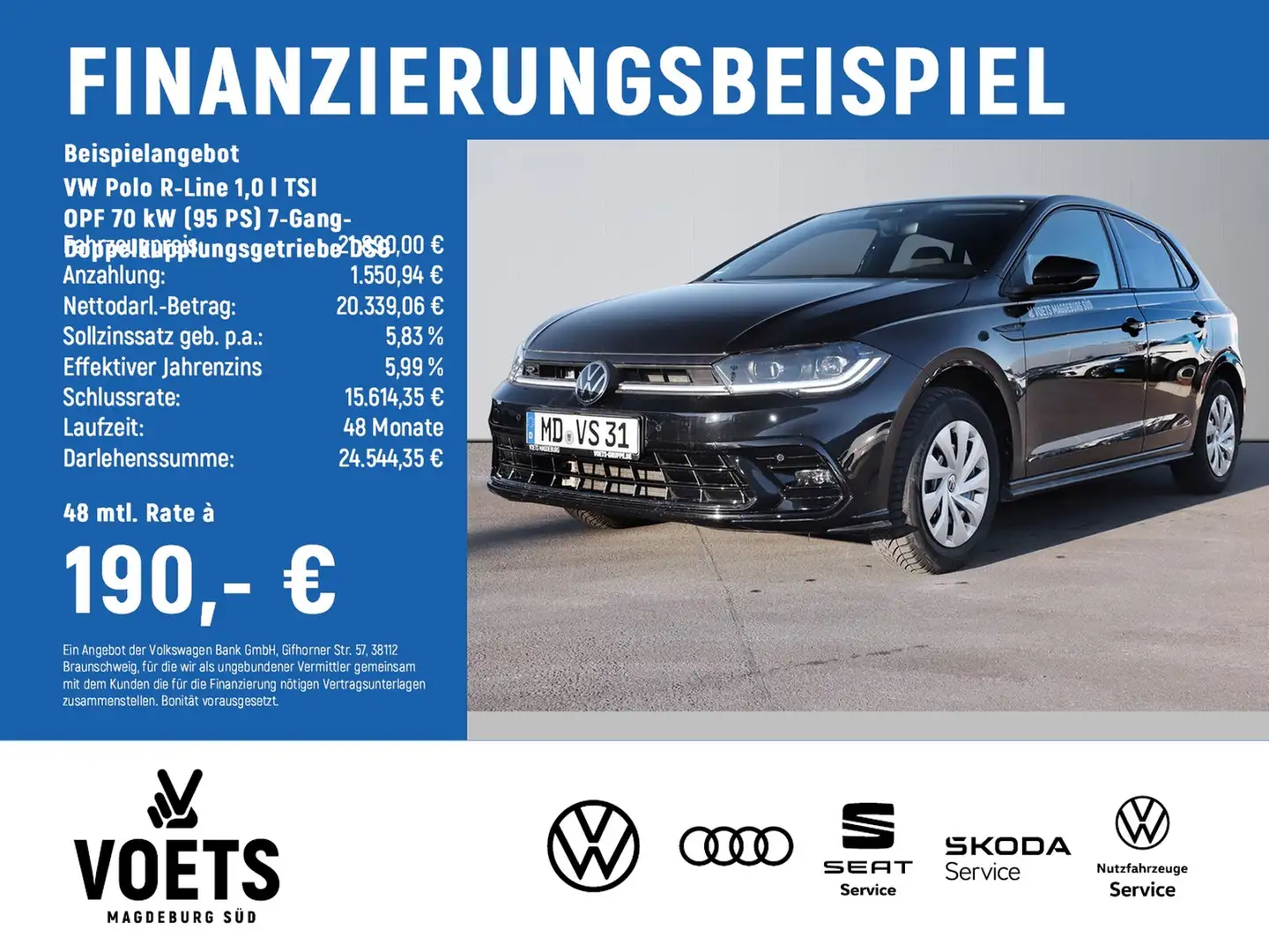 Volkswagen Polo R-Line 1,0 l TSI OPF 70 kW (95 PS) 7-Gang-Doppe... Zwart - 2