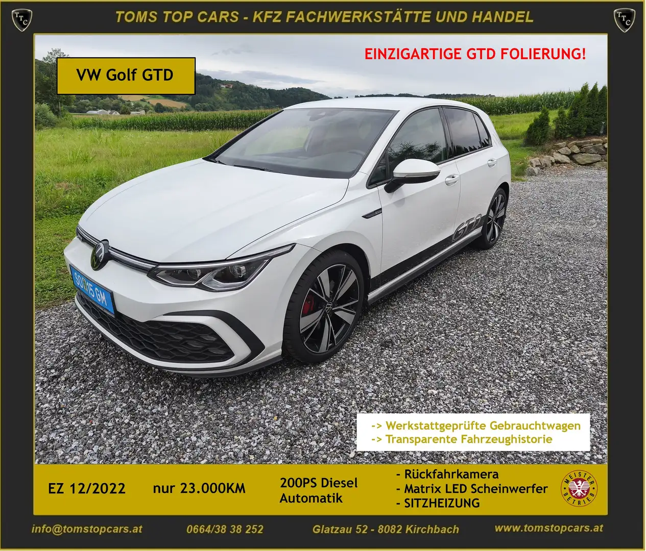 Volkswagen Golf GTD 2.0 TDI, einzigartige GDT Folierung Weiß - 1