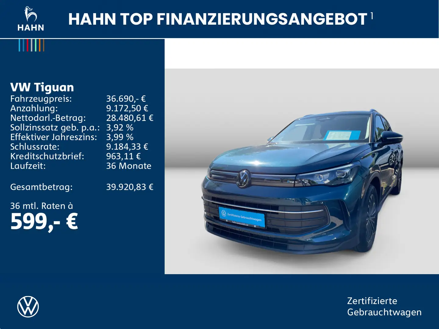 Volkswagen Tiguan 2.0TDI DSG Life LED Nav AHK ACC CAM Sitzh Bleu - 2