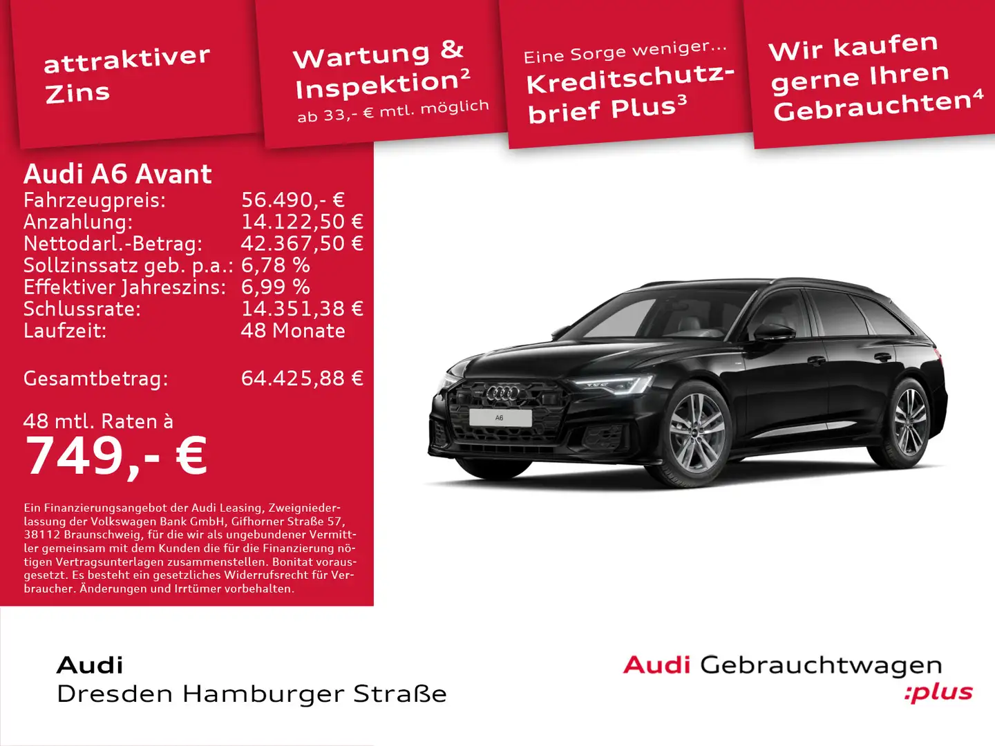 Audi A6 Design S line 45 TFSI quattro 195(265) Schwarz - 1