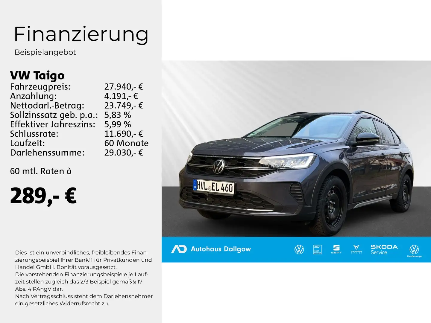 Volkswagen Taigo Goal 1.0 TSI DSG PDC+RFK+ Klima+Tempomat++ Grau - 2