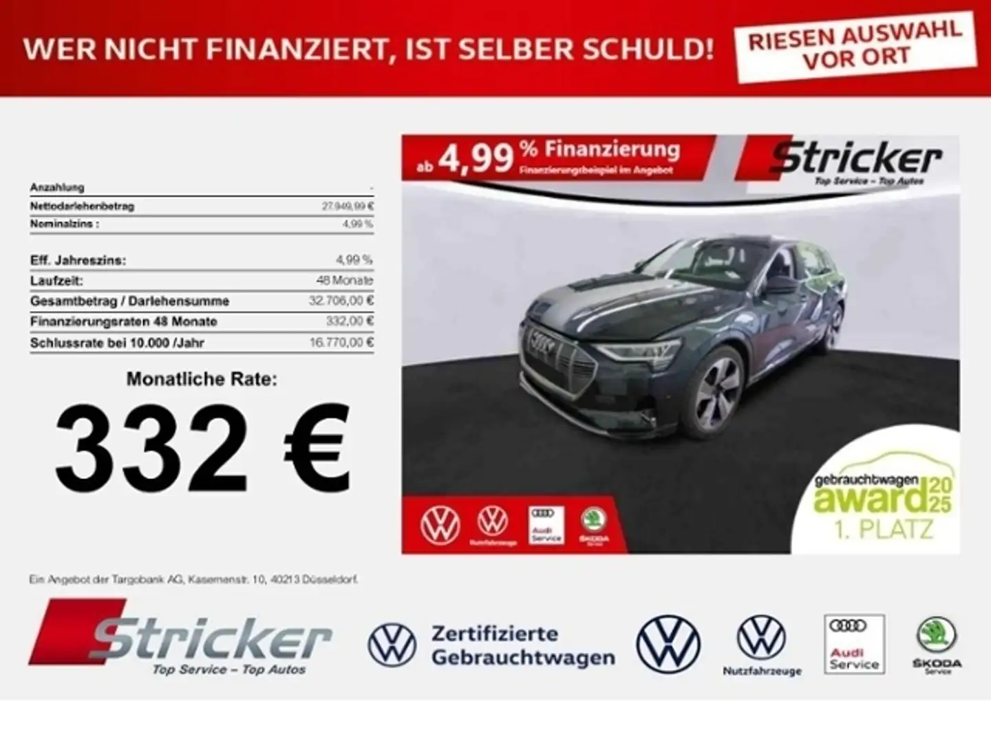 Audi e-tron 50 quattro 332,-ohne Anzahlung 21 Zoll Sitzheizun Grau - 1