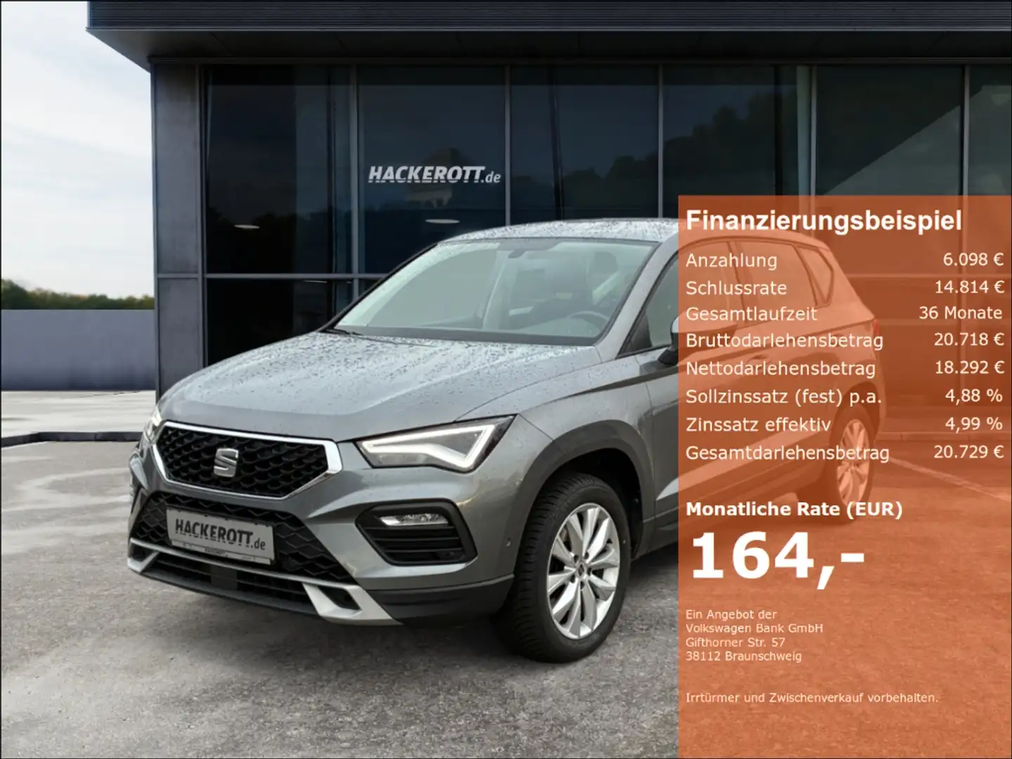 SEAT Ateca Style 2.0 TDI DSG Navi Tempo. PDC v+h AHK Grau - 1