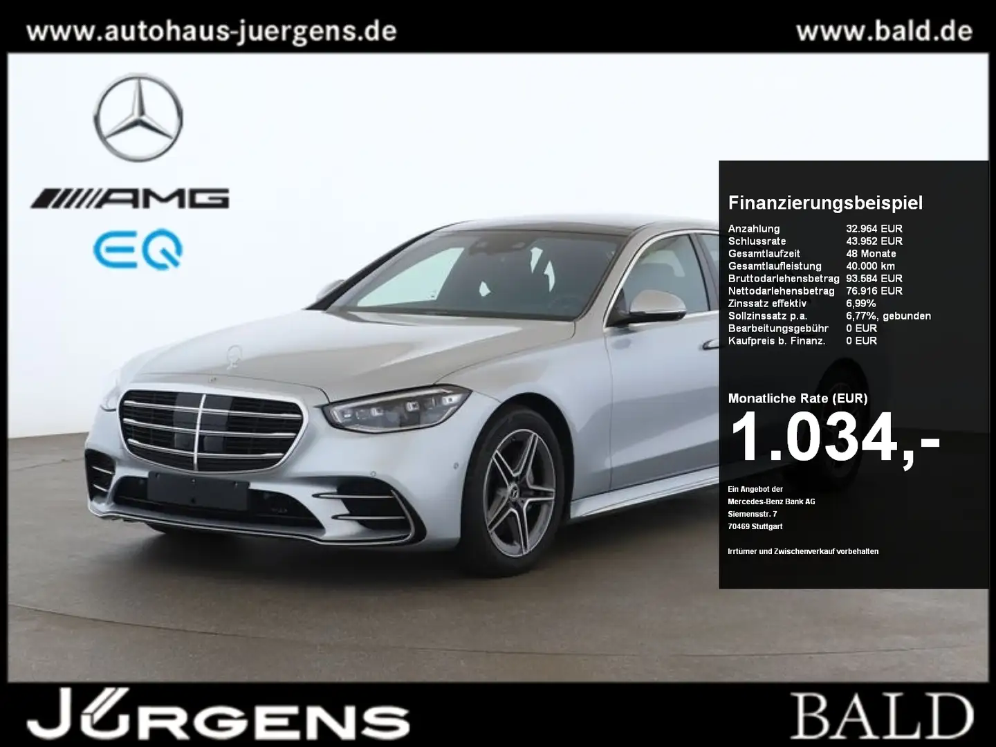 Mercedes-Benz S 580 e AMG-Sport/Exklusiv/Distr/Pano/HA-Lenkung Zilver - 1