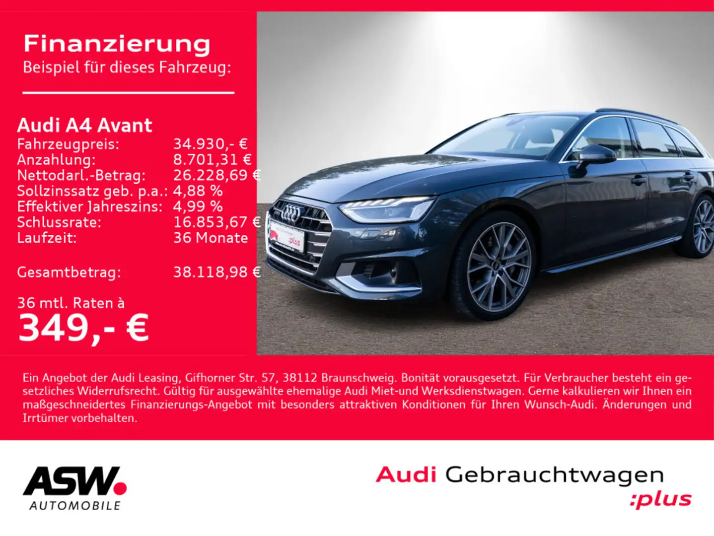 Audi A4 advanced 50TDI quattro NAVI MATRIX AHK Grau - 1