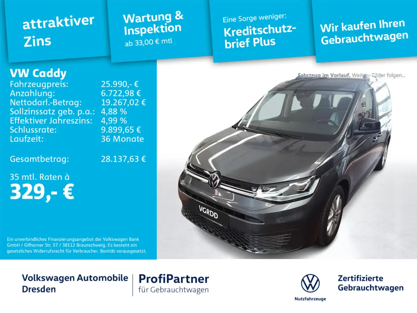 Volkswagen Caddy Life 2,0 TDI DSG NAV LED ACC AHZV PDC SHZ Grau - 1
