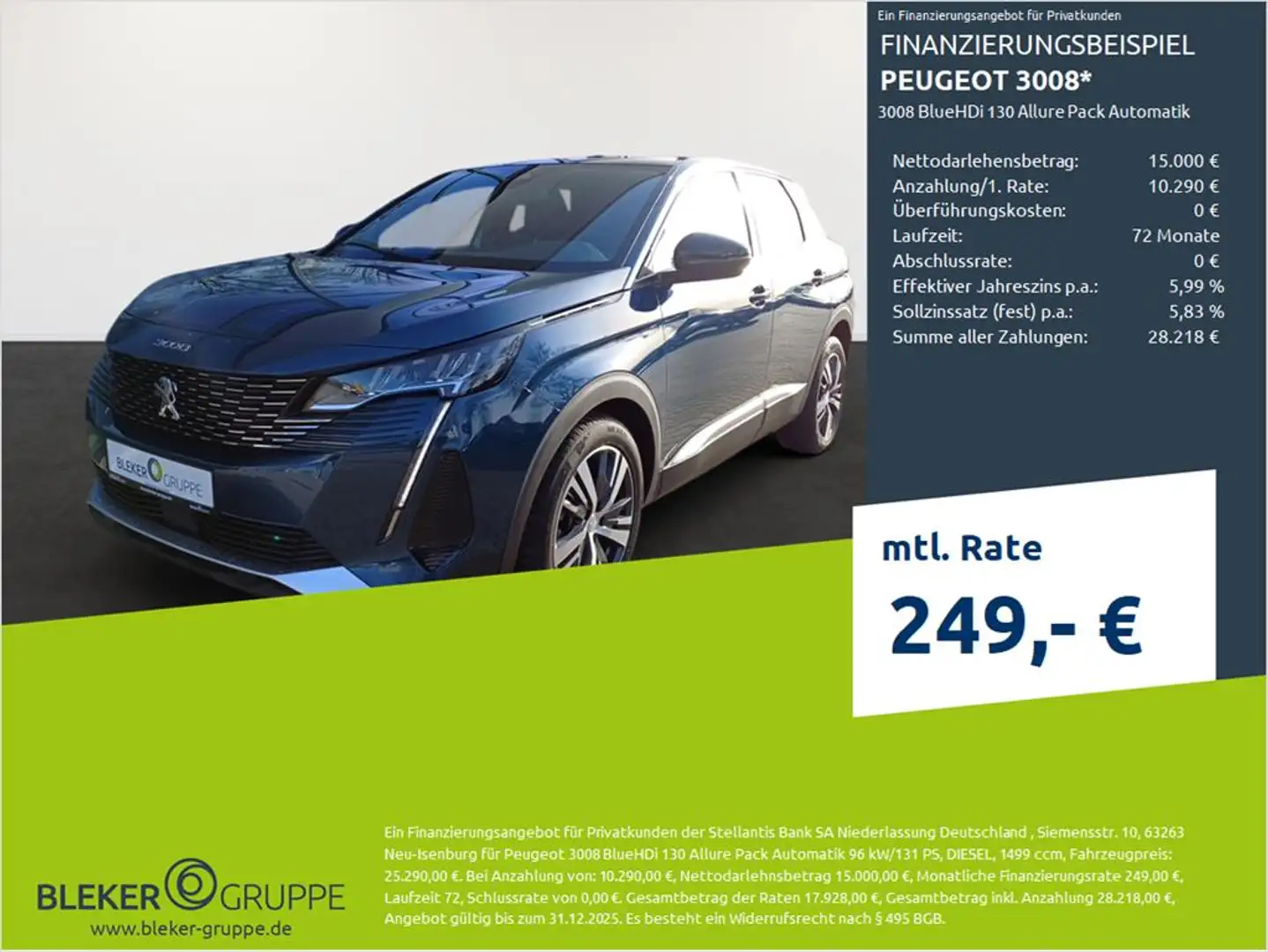 Peugeot 3008 BlueHDi 130 Allure Pack Automatik Blauw - 1