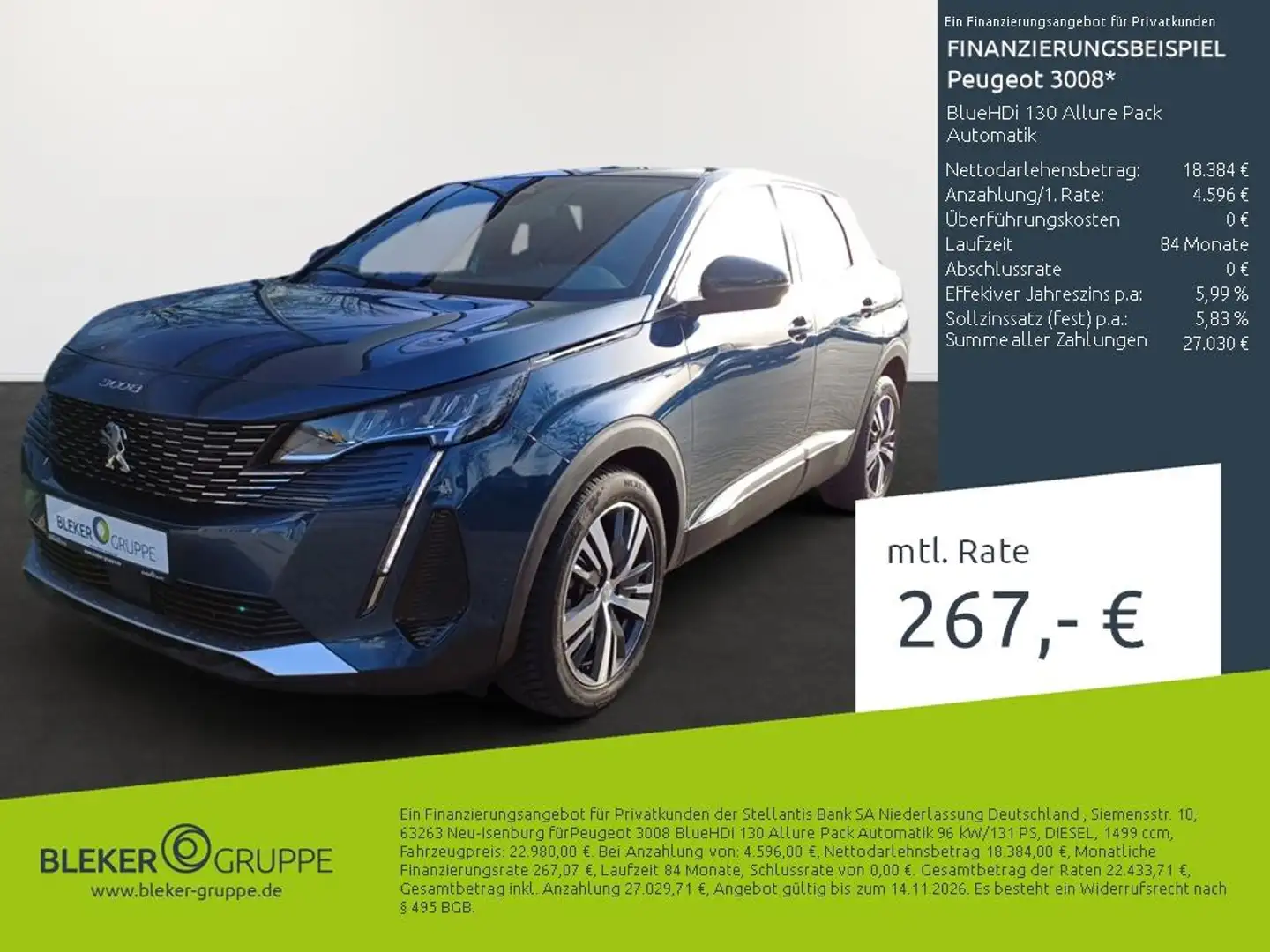 Peugeot 3008 BlueHDi 130 Allure Pack Automatik Bleu - 2