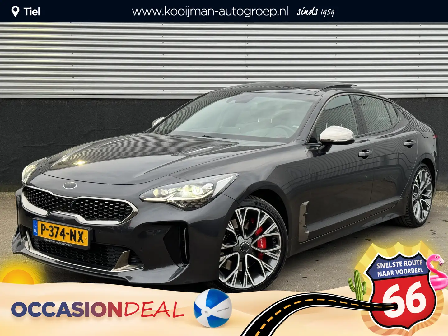 Kia Stinger 3.3 V6 T-GDI AWD GT 370 PK, Schuif/kanteldak, Lede Gris - 1